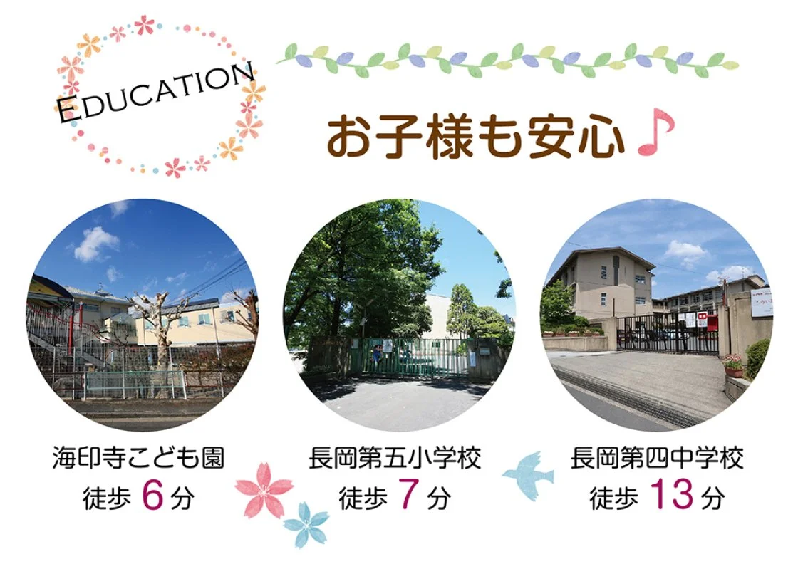 もちろん、教育施設も充実。長岡天満宮も日々の散歩コースに。
